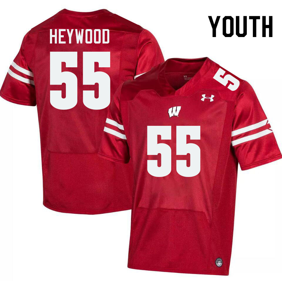 Youth #55 Kevin Heywood Wisconsin Badgers College Football Jerseys Stitched-Red